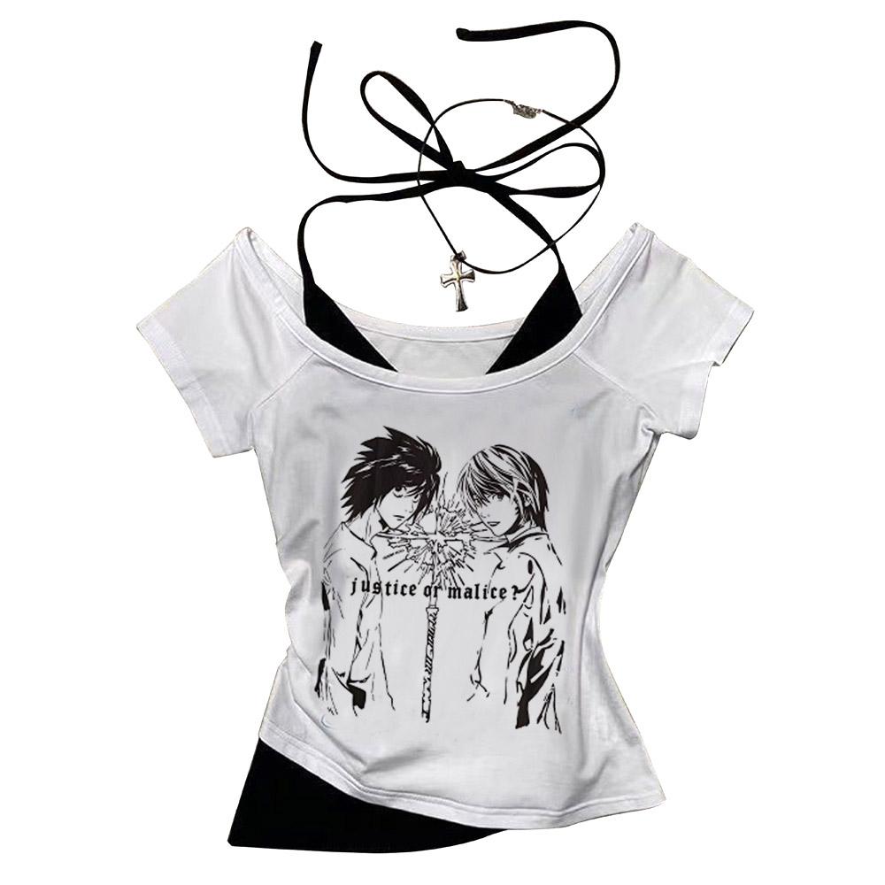 Y2K Graphic Baby Tee Crop - Death Note Gothic Grunge Crop Tops