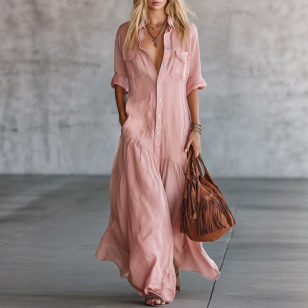 Casual Loose Linen Shirt Dress - 2026 Women's Summer Cotton Linen Maxi