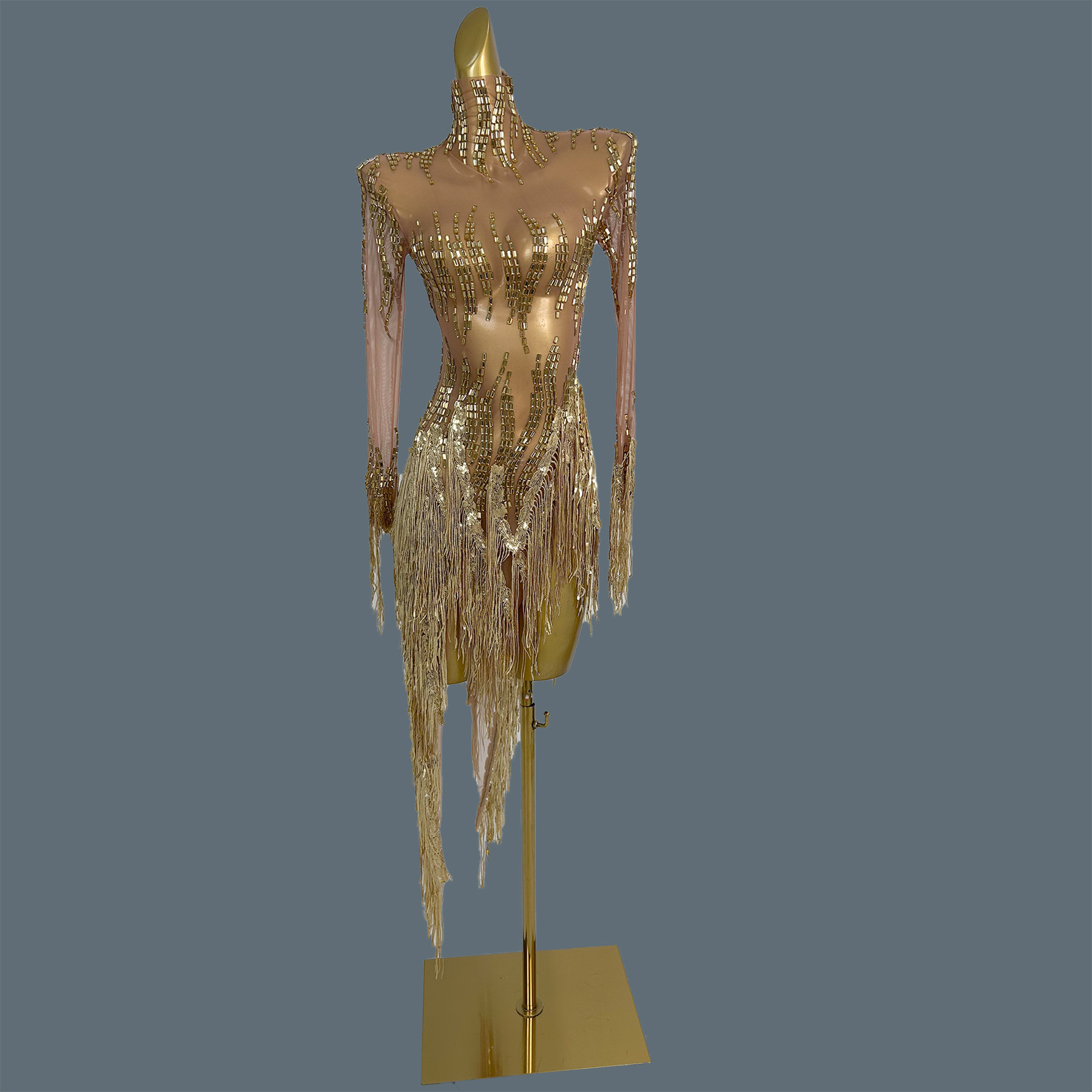Sparkly Rhinestone Club Party Dress - Party Stage Show Sparkly Rhinestone Golden