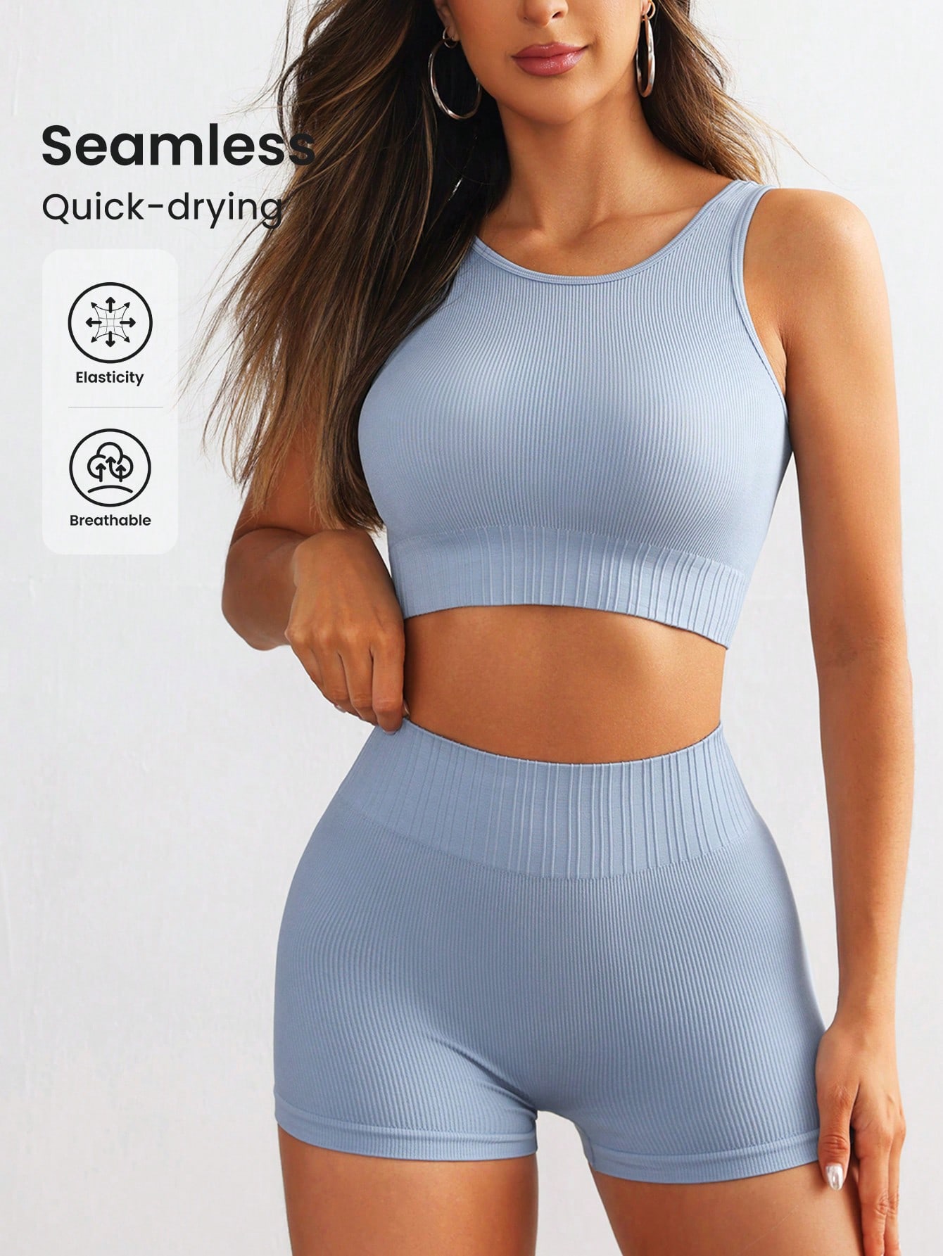 Seamless Ribbed Workout Tank Top - Women Seamless Ribbed Yoga Set Sleeveless