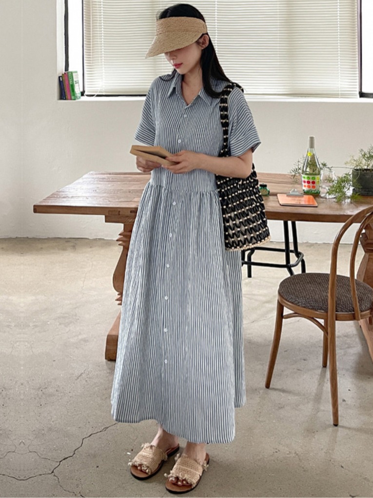 Retro Korean Style Loose Fit S - Casual Loose Linen Shirt Dress review and price