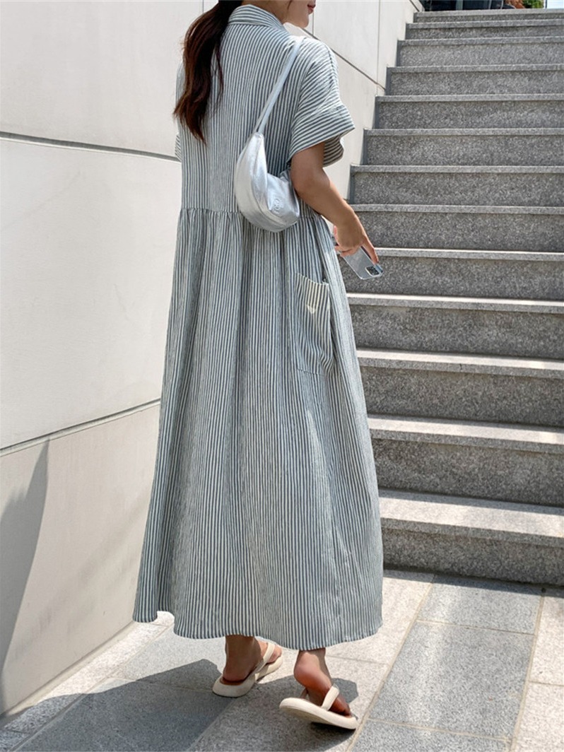 Retro Korean Style Loose Fit S - Casual Loose Linen Shirt Dress review and price