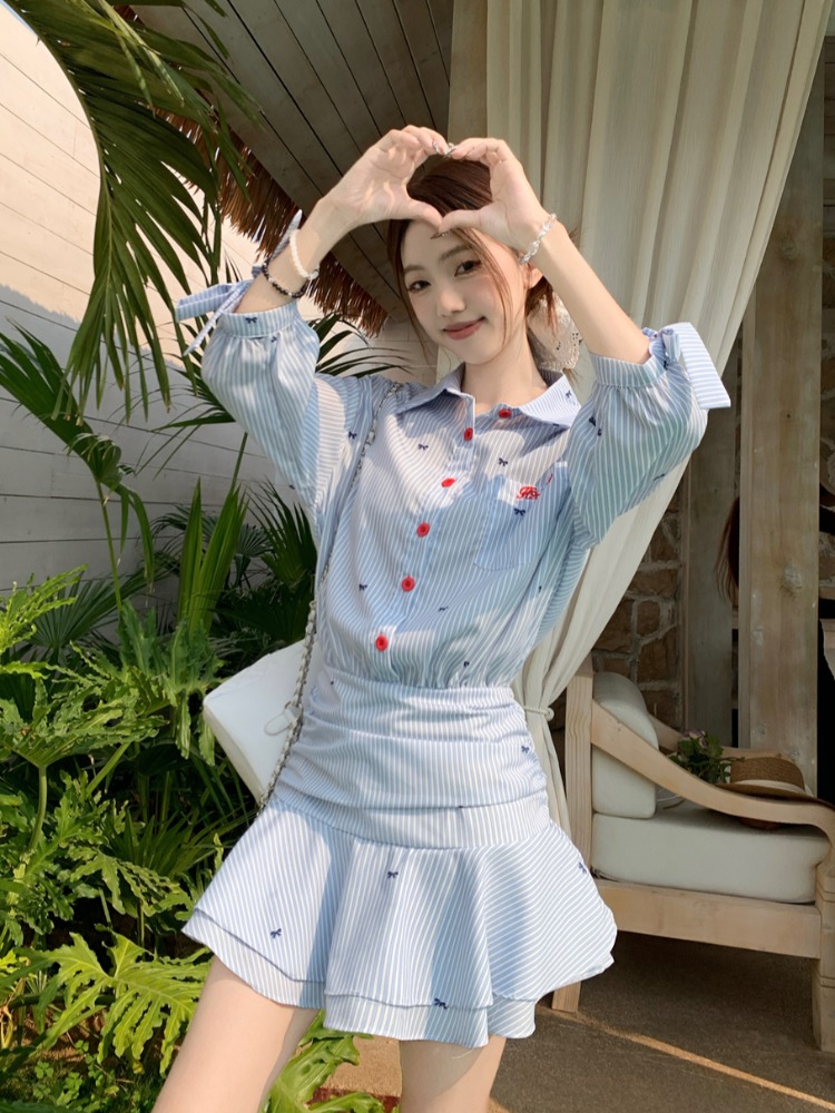 Korean Style Casual Striped Sh - Korean Style A Line Shirt Dress review and price