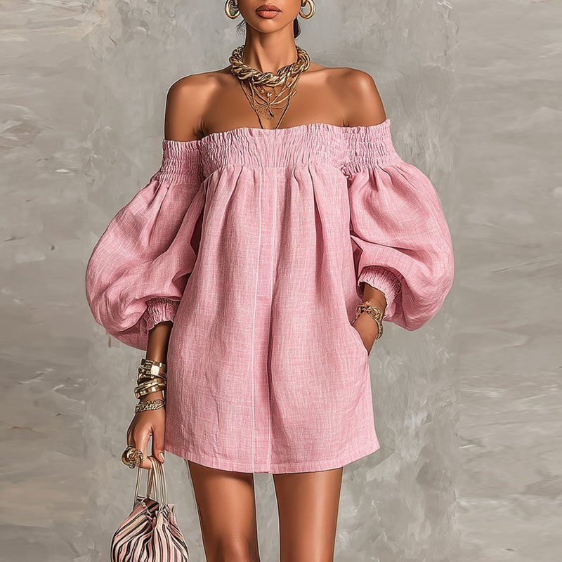 Women's Solid Off Shoulder New - Off Shoulder Puff Sleeve Sundress review and price