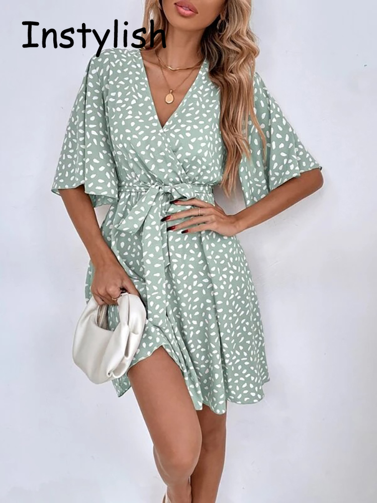 Casual Dot Print Mini Dress wi - French Vintage Floral Midi Dress review and price