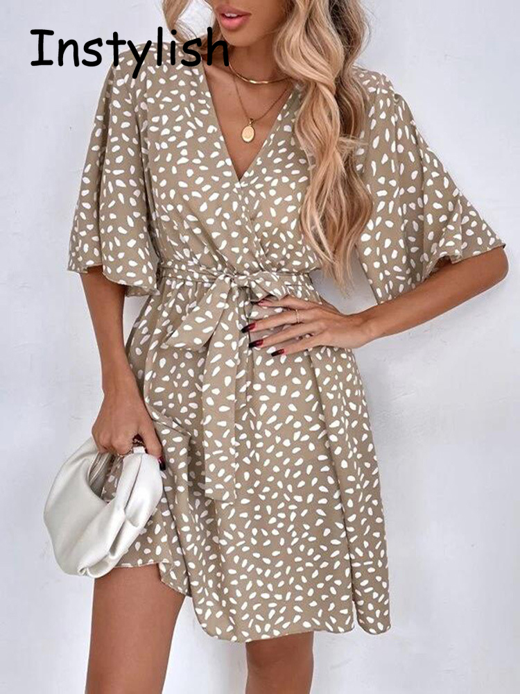 Casual Dot Print Mini Dress wi - French Vintage Floral Midi Dress review and price