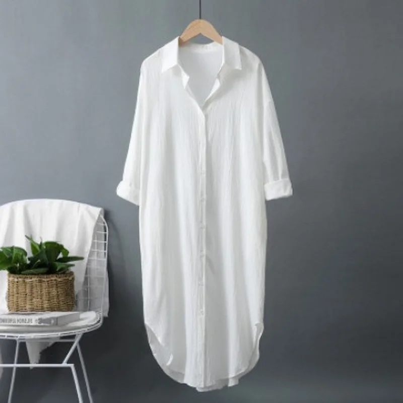 New Cotton and Linen Women's L - Casual Loose Linen Shirt Dress review and price