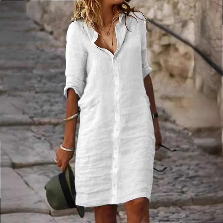 Loose Fit Button Down Midi Shi - Casual Loose Linen Shirt Dress review and price