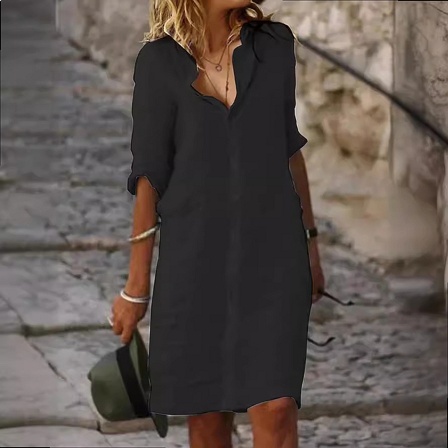 Loose Fit Button Down Midi Shi - Casual Loose Linen Shirt Dress review and price