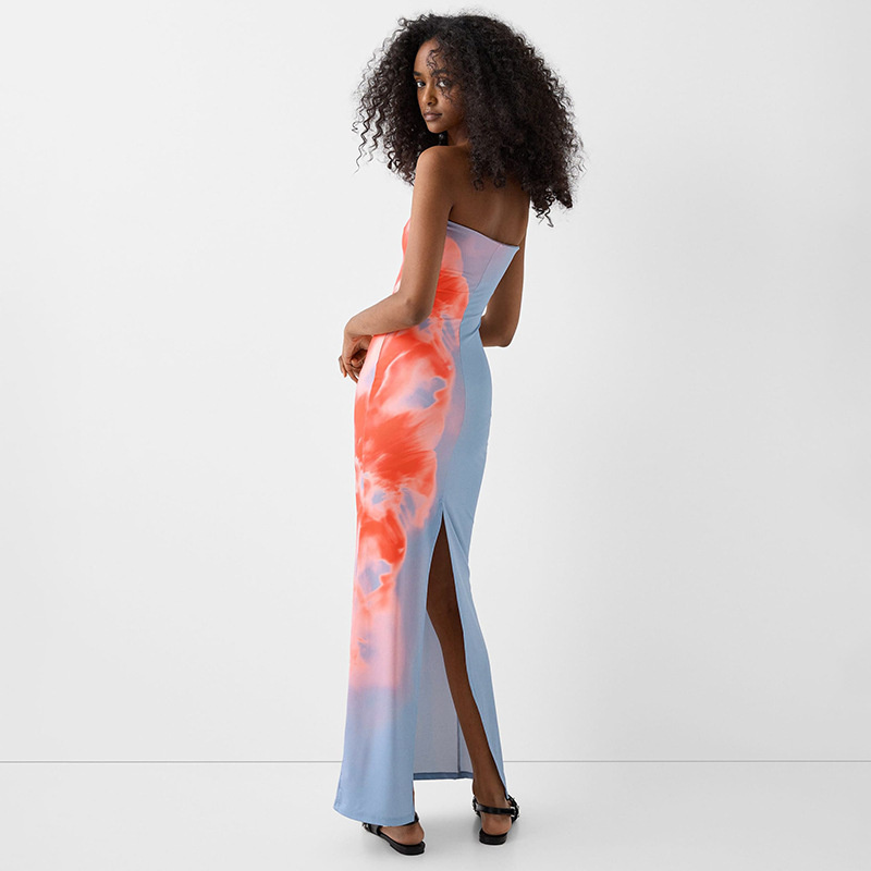 Sexy Strapless Print Tube Maxi - French Vintage Floral Midi Dress review and price