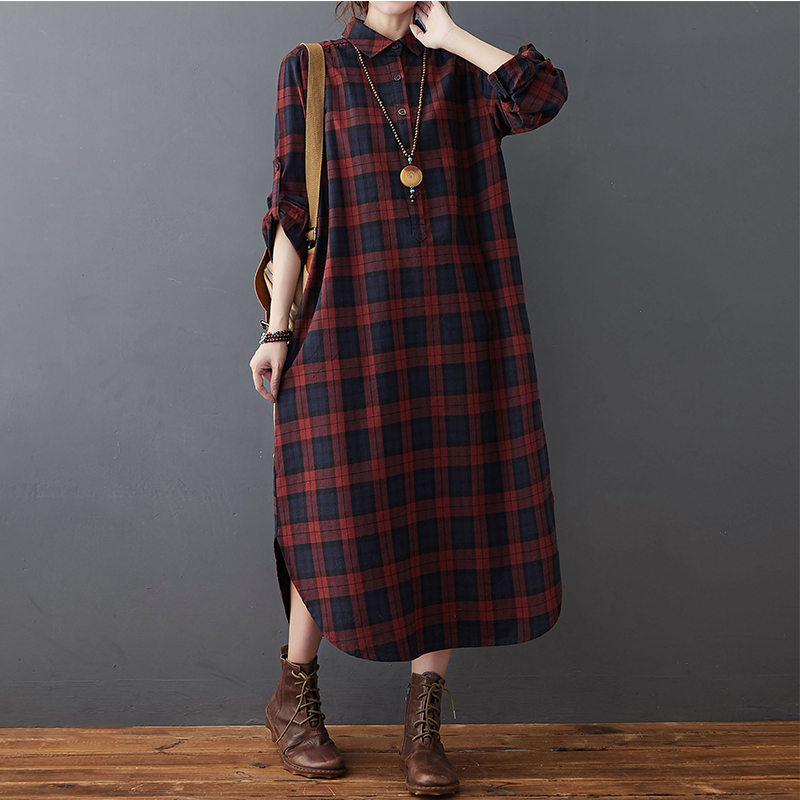 Cotton Linen Dress Women's Aut - Casual Loose Linen Shirt Dress review and price