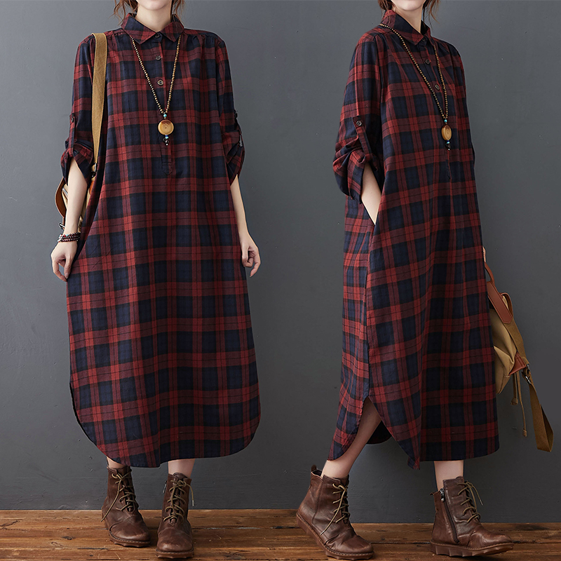 Cotton Linen Dress Women's Aut - Casual Loose Linen Shirt Dress review and price