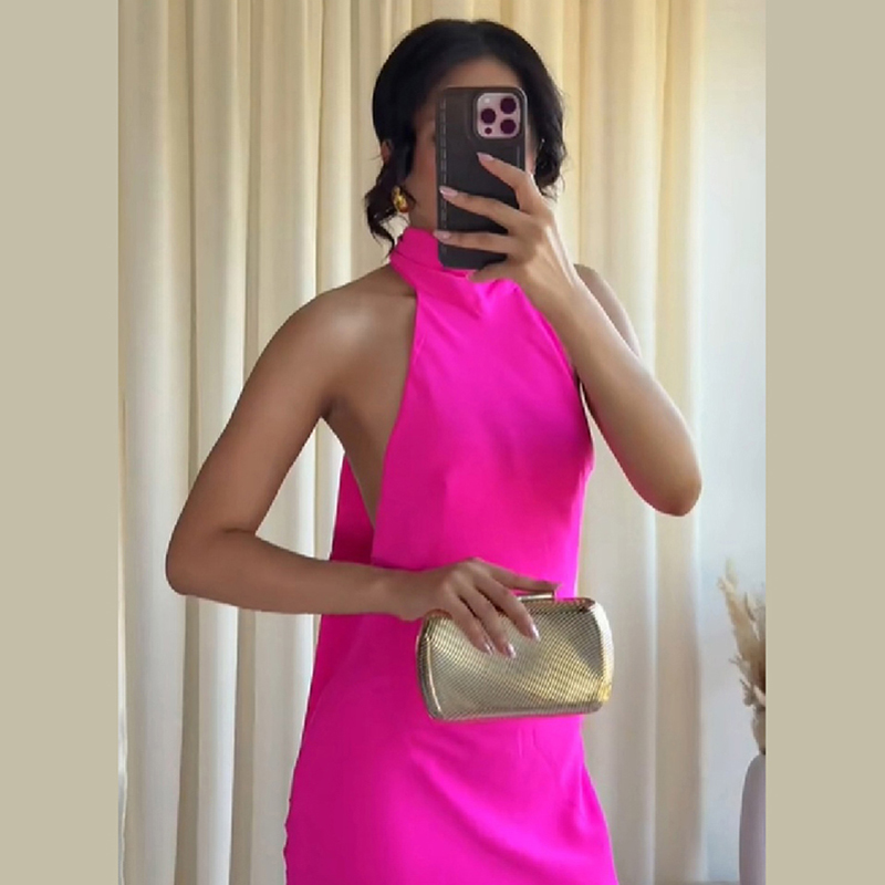 Women Halter Satin Maxi Dress  - Elegant Satin Evening Gown Split review and price
