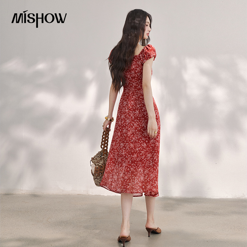 MISHOW Women's Vintage Red Flo - French Vintage Floral Midi Dress review and price
