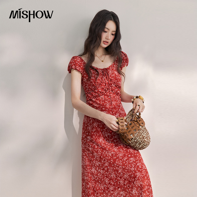 MISHOW Women's Vintage Red Flo - French Vintage Floral Midi Dress review and price