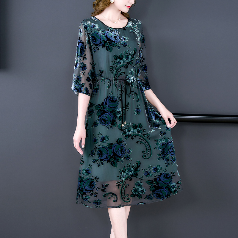Women Chic Flocking Floral Sil - French Vintage Floral Midi Dress review and price