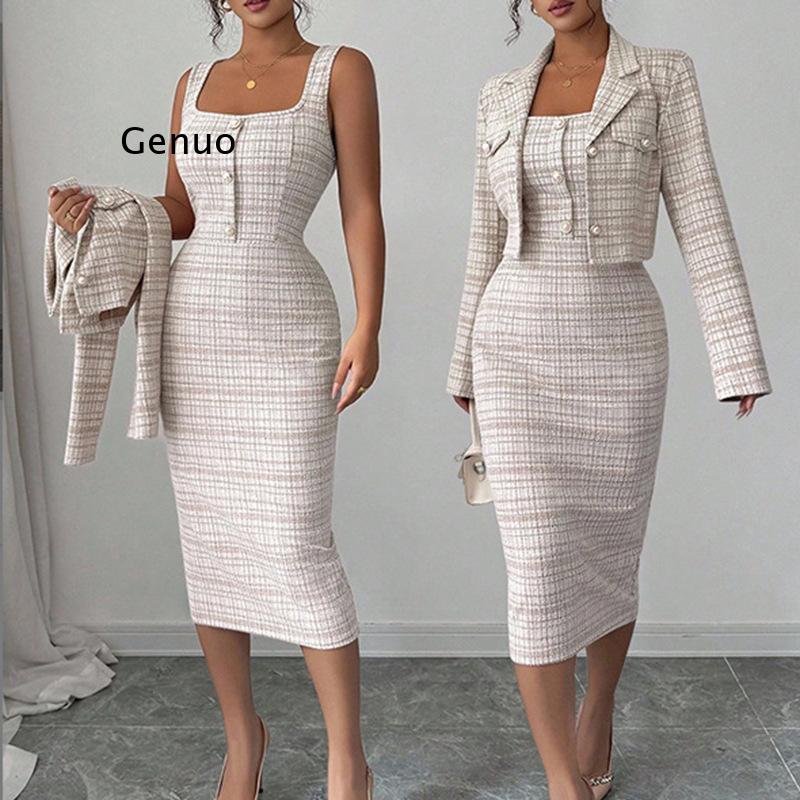 2026 New Women Elegant Tweed T - Tweed Two Piece Blazer Dress review and price