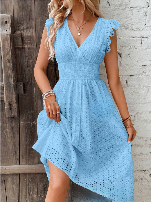 Summer Cotton Eyelet V-Neck Dr - French Vintage Floral Midi Dress review and price
