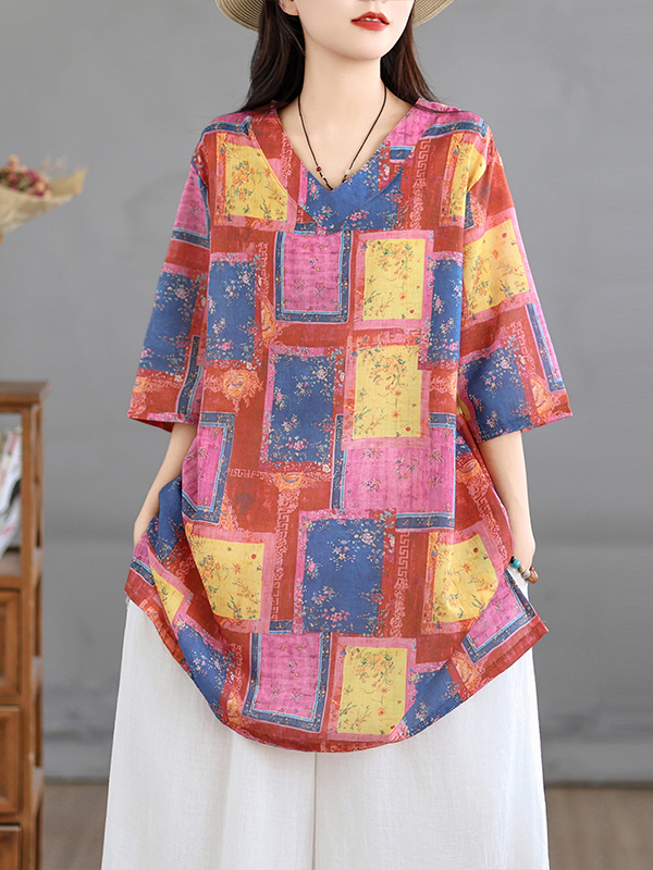 Casual Linen Print Top Vintage - Casual Loose Linen Shirt Dress review and price