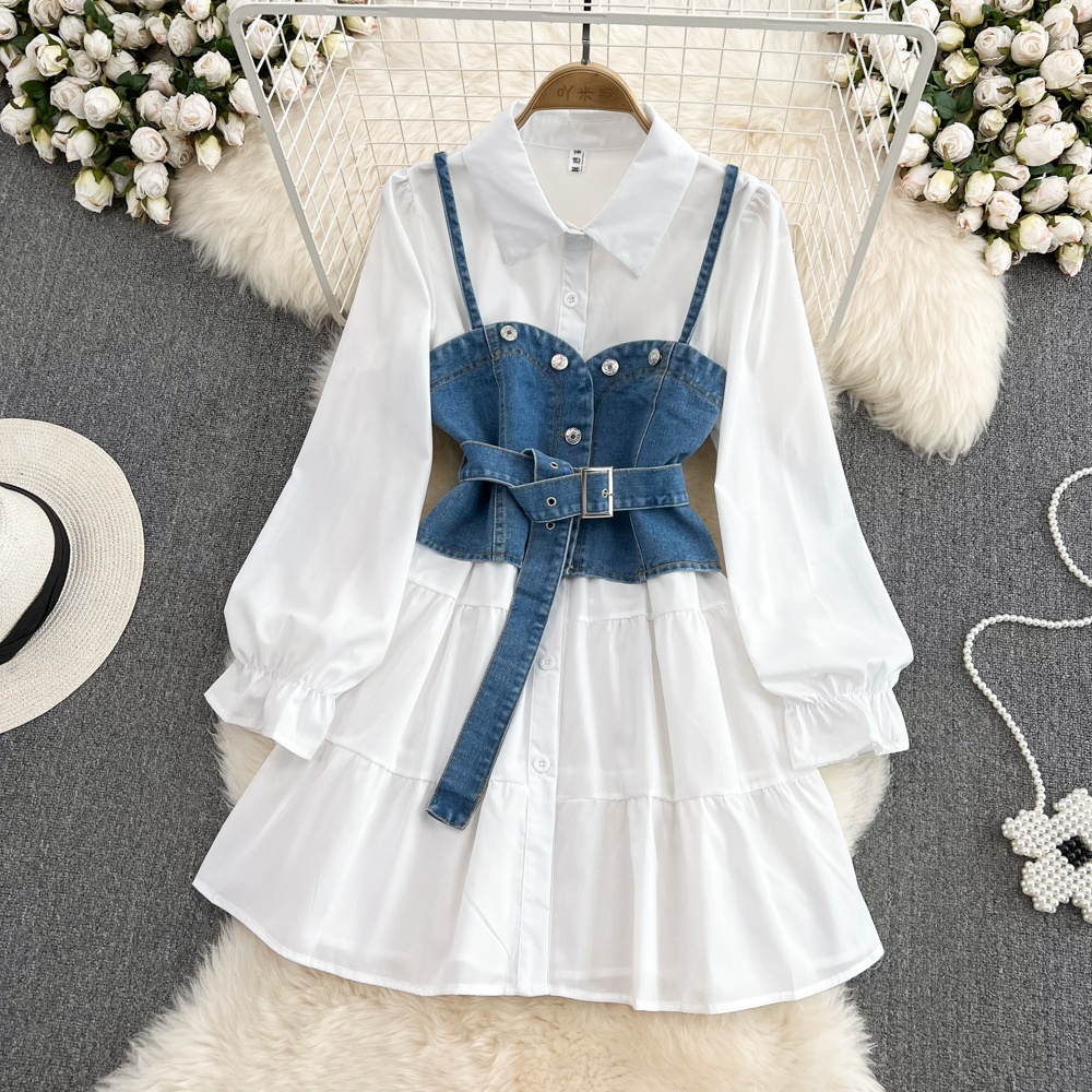 Retro Hong Kong Style Long Sle - Korean Style A Line Shirt Dress review and price