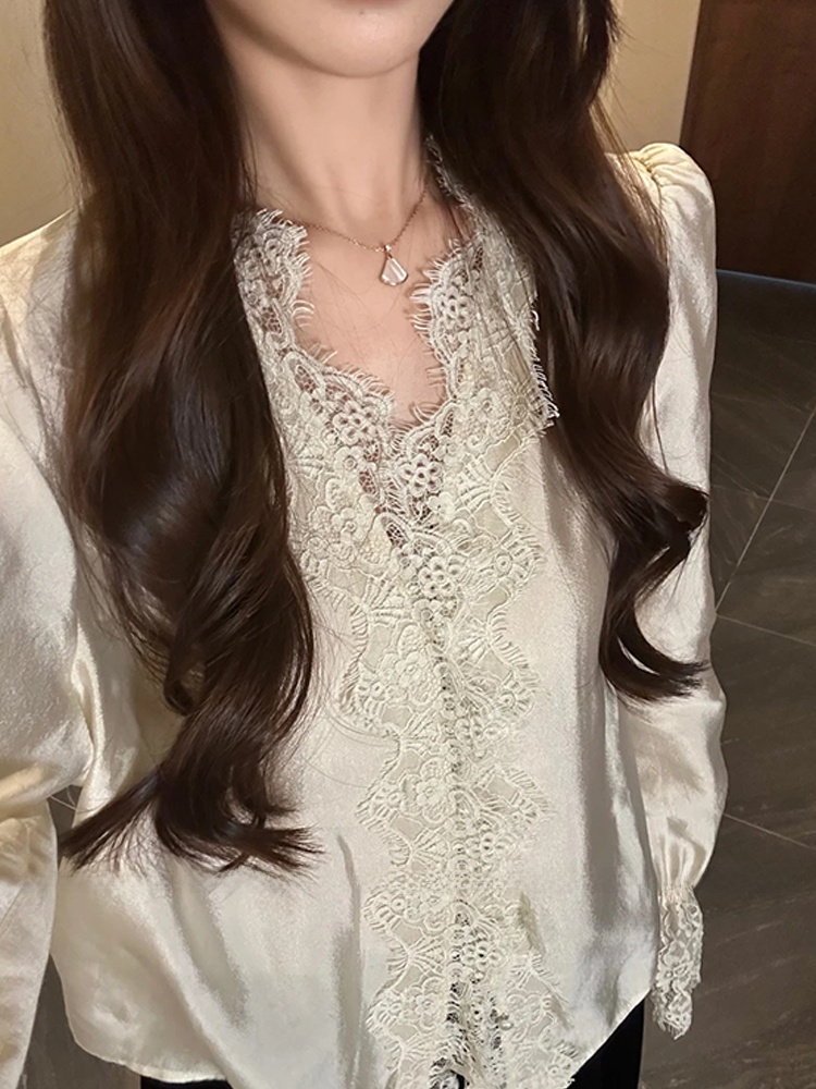 XZY Chic Lace Patchwork Silk S - Korean Style A Line Shirt Dress review and price