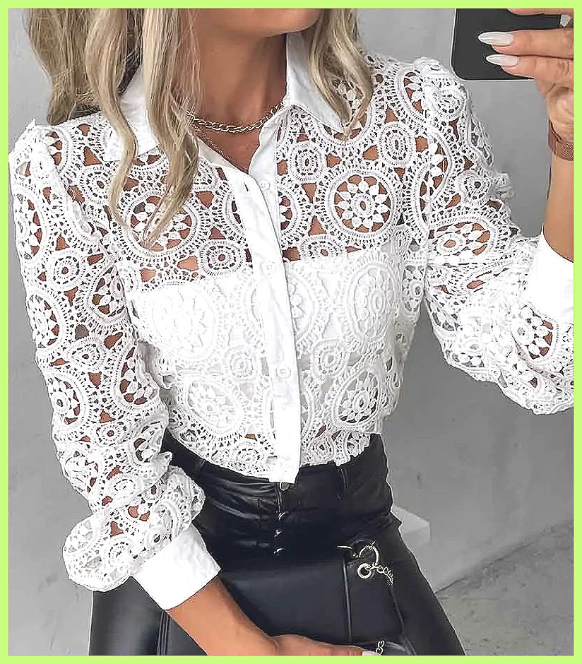 2025 Women's White Lace Shirt, - Blouses review and price