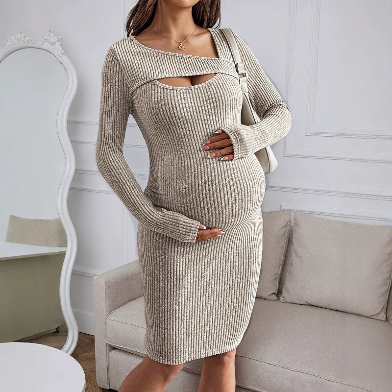 Maternity Clothes Long-sleeved - Bodycon Long Sleeve Ribbed Dress review and price