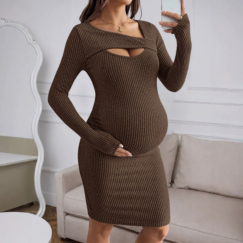 Maternity Clothes Long-sleeved - Bodycon Long Sleeve Ribbed Dress review and price