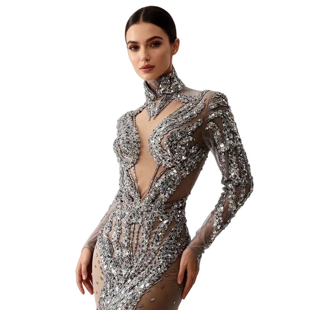 Silver Sparkly Sequins See Thr - Sparkly Rhinestone Club Party Dress review and price