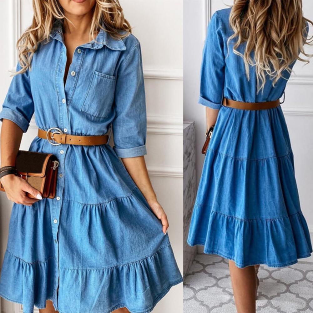 Denim Dress Three Quarter Slee - French Vintage Floral Midi Dress review and price
