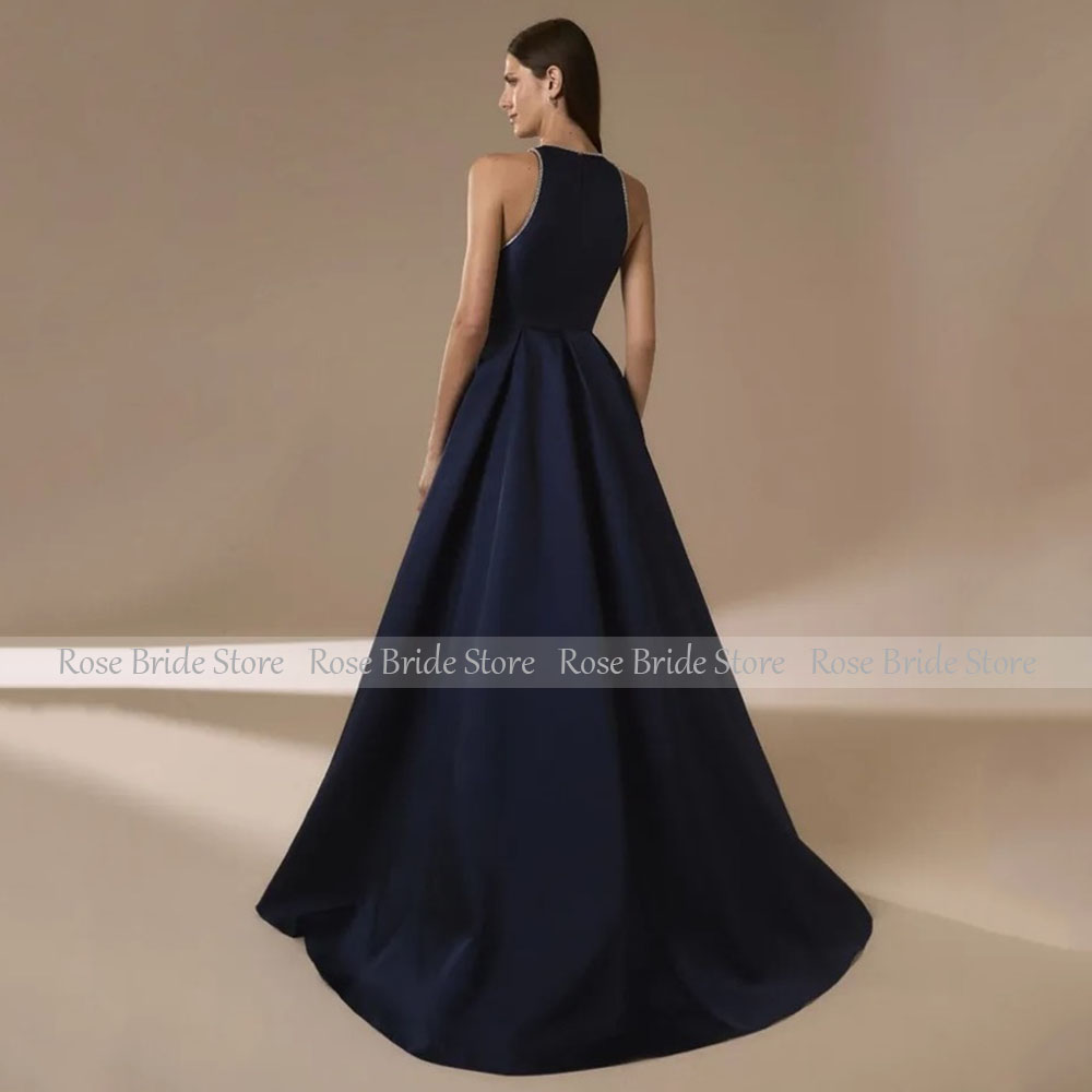 Navy Blue Satin Evening Dresse - Elegant Satin Evening Gown Split review and price