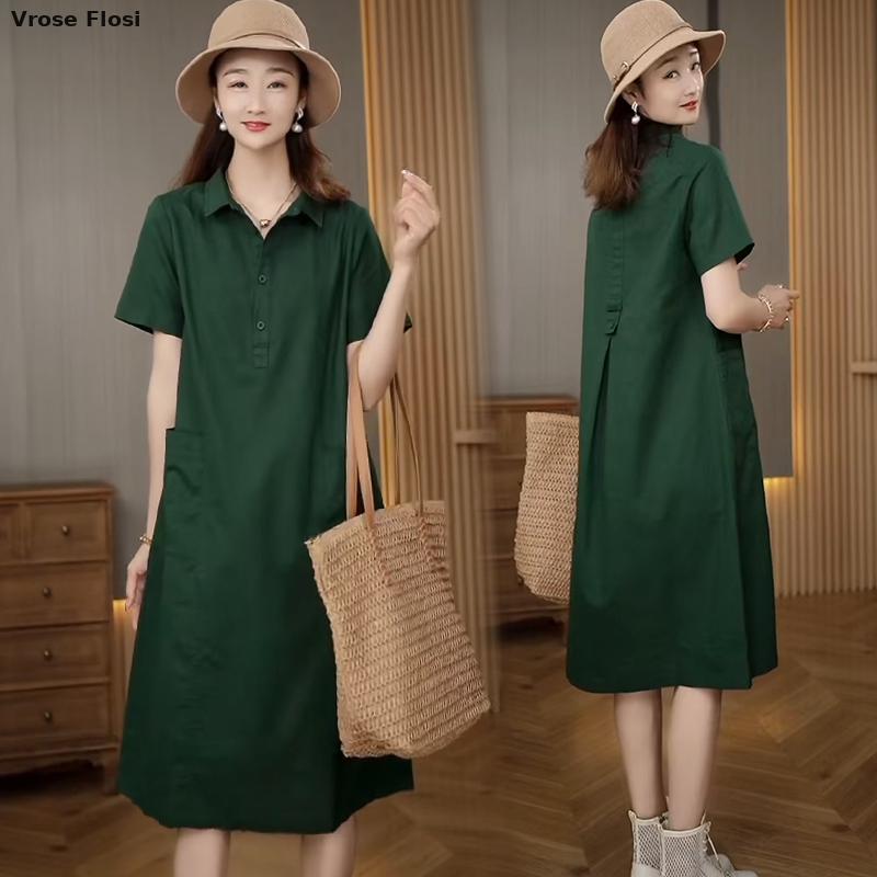Dress Women's Summer 2024 New  - Casual Loose Linen Shirt Dress review and price