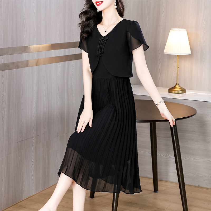 2025 Summer Solid Chiffon Casu - French Vintage Floral Midi Dress review and price
