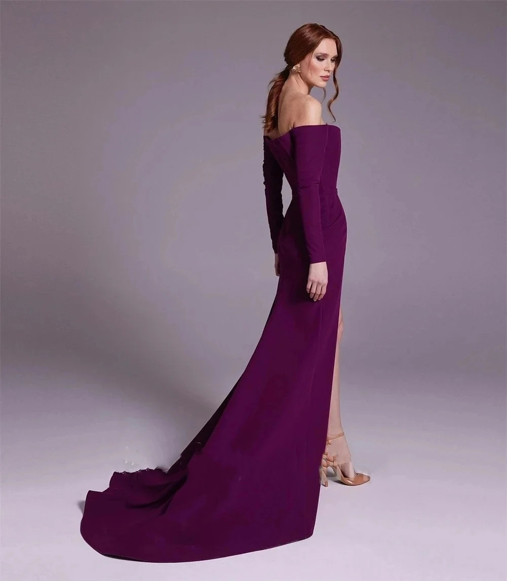 Elegant Purple Satin Off-the-s - Elegant Satin Evening Gown Split review and price